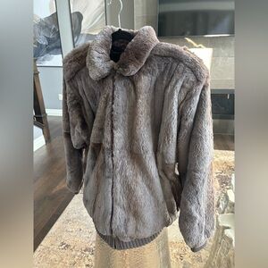 Vintage 1990s Carole Little genuine sheared grey beaver baseball style jacket